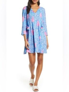 Lilly Pulitzer Marilina Tunic Dress, Blue and Pink, Size Medium (M)